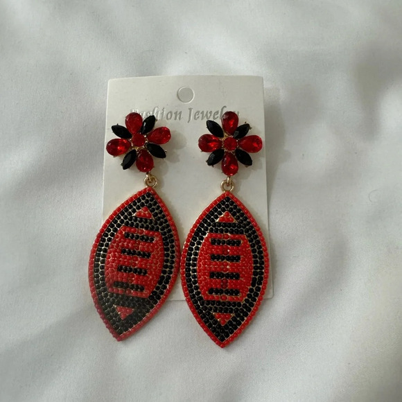Black and Red Bling Football Earrings! - Picture 2 of 4
